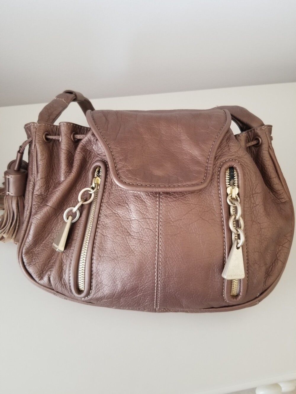 See By Chloe Bronze Leather Crossbody Bag with Gold Accents